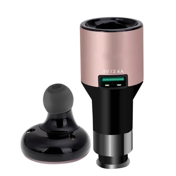 

2 in 1 Car-styling Bluetooth 4.0 Car Kit Earphone Automobiles USB Car-charger Headset with Handsfree Calls Pink ( Rose Gold )