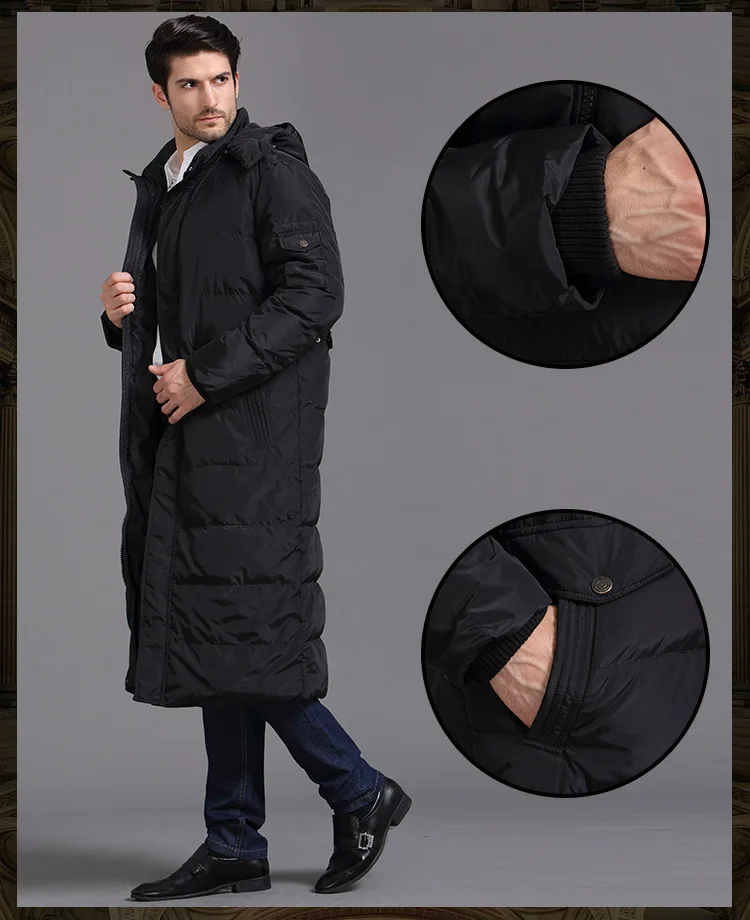 AYUNSUE мужской пуховик Плюс Размер Длинная зимняя куртка мужская Толстая теплая ветровка в куртках утиный пуховик для мужчин KJ788 - Цвет: Black