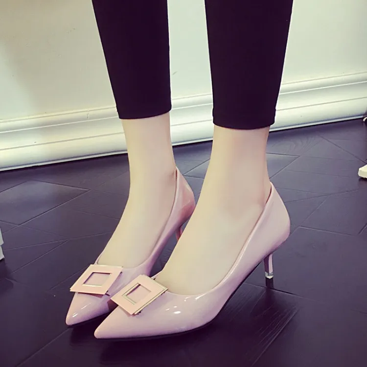 

2016 new black patent leather work shoes with thin shoes in the shallow with thin sexy nude color high-heeled shoes