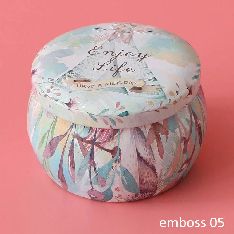 Коробка для конфет в форме барабана с изображением розового чайника, печенья, праздничные вечерние принадлежности, 1 шт., жестяная пластина, многофункциональный Декор для дома - Цвет: emboss 05