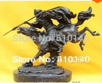 

0000008824 Express 12" Marble Base Art Bronze Chinese Warrior Knight Zhang Fei On Horse Statue