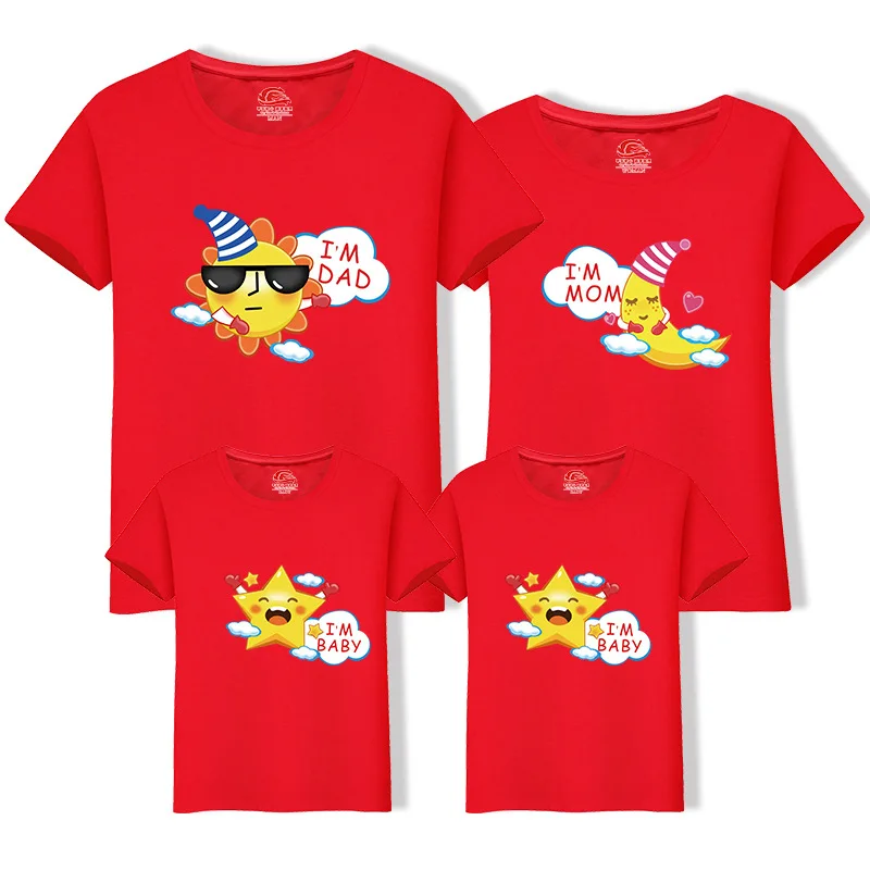 Family Matching Outfit Summer Short Sleeve T Shirt Top Clothes Cotton Mother Father Son daughter Dress Cartoon Sun Moon LD10392