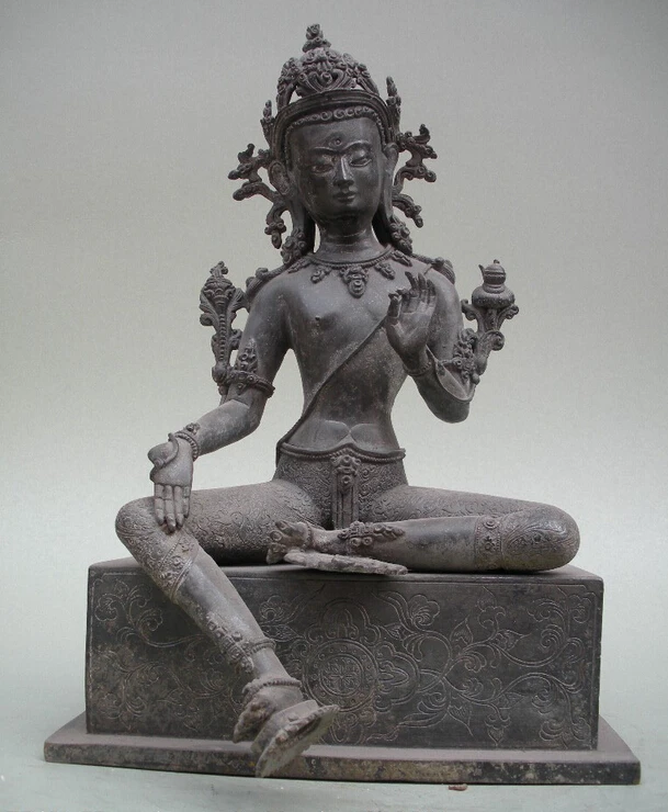 

huij 006580 Tibet Buddhism Fane pure Bronze Green Tara Kwan-Yin Goddess Buddha statue