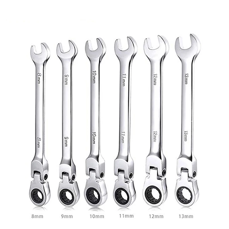 QUK Wrench 1Pcs Flexible Head Ratchet Metric Handle Spanners Open End And Ring Wrench 8-15mm Activity Dual Purpose 180`Hand tool2