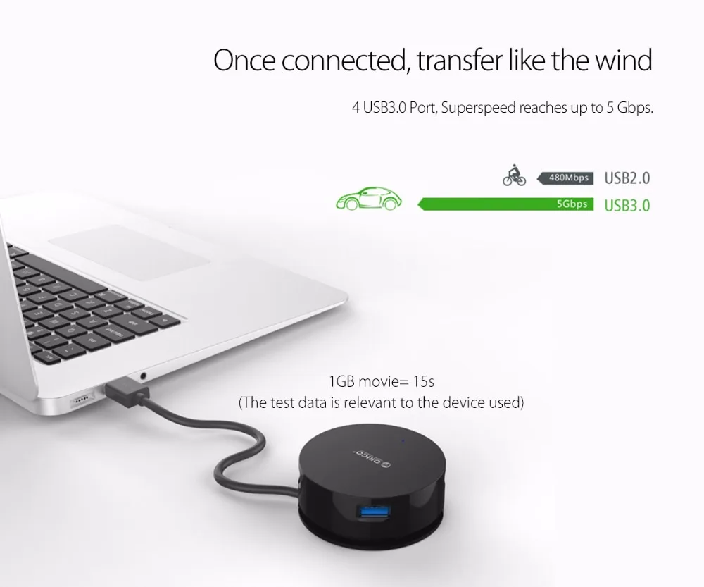 ORICO LHA-U3 4 Порты и разъёмы Windable USB3.0 концентратора 20 см Портативный кабель Mini Размеры Поддержка приводной бесплатно и горячей замены-черный