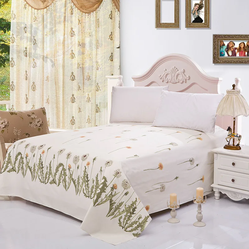 

1 Piece 100% Cotton Dandelion Printed Flat Sheet For Children Adults Single Double Bed Flat Bedsheets (No Pillowcase) XF631-9