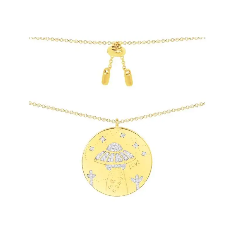 

Spaceship Planet Star Disk Necklace for Women New 925 Sterling Silver Zirconia Paved Monaco Fashion Pendant Necklace Jewelry
