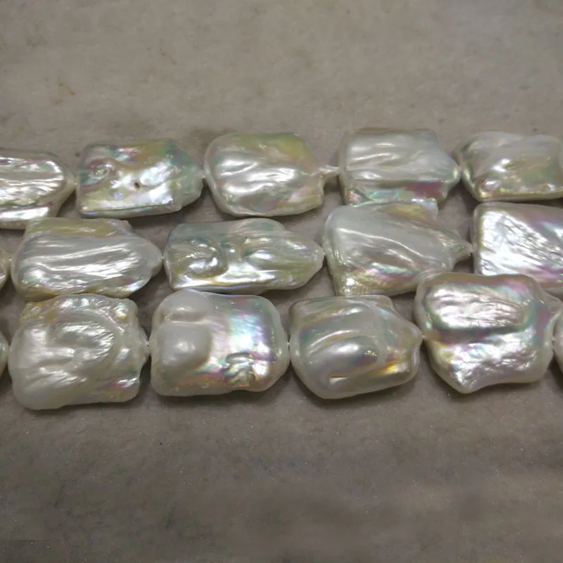 16 inches AAA 20-25mm Natural White Flat Square Large Baroque Pearl Loose Strand