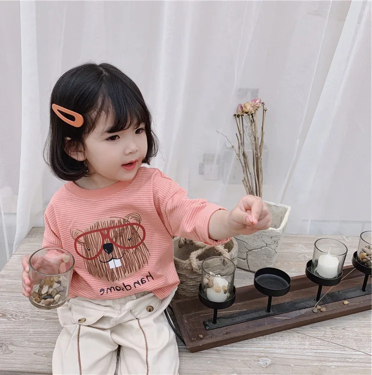 

2019 spring girls tops long sleeve kids clothes girl striped blouses for children cotton T-shirt for kids cartoon tshirt costume