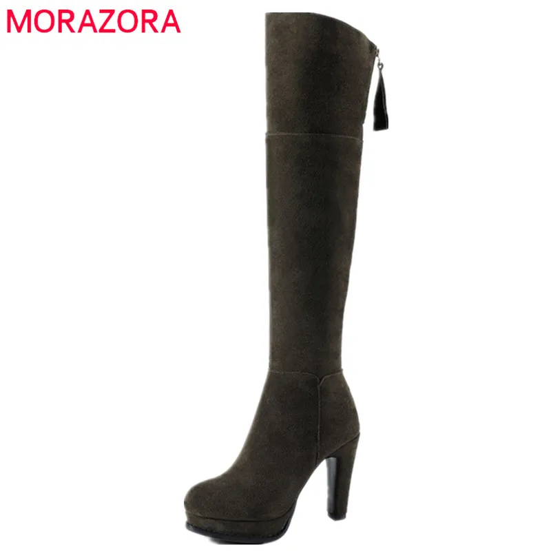

MORAZORA Over the knee boots for women fashion elegant platform boots woman cow suede womens boots solid zip big size 34-41