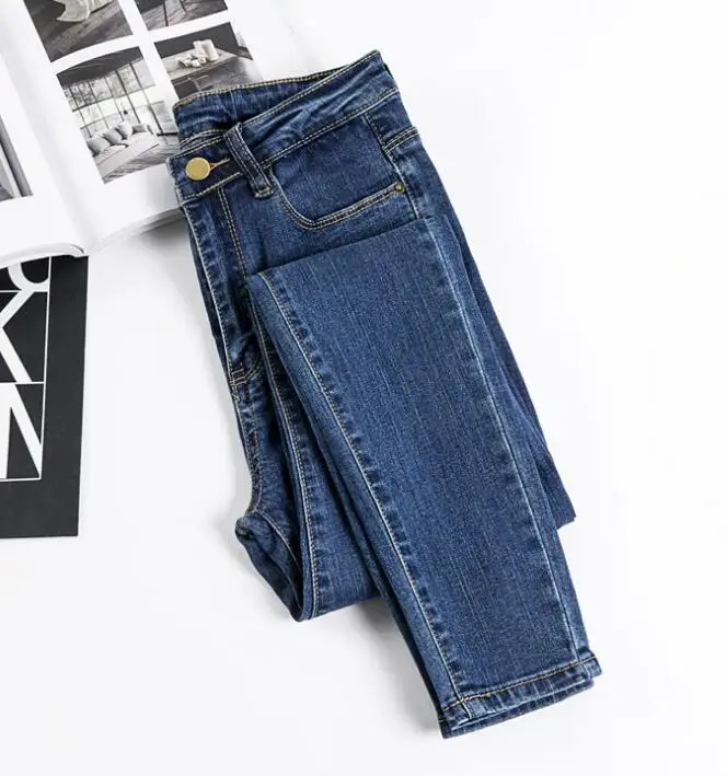 Джинсы для женщин, джинсы с высокой талией, узкие растягивающиеся женские джинсы, джинсовые узкие женские штаны, синие, черные, большие размеры