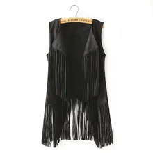 Women Autumn Jacket New Fashion Suedette Ethnic Retro Sleeveless Tassel Fringed Jacket Vest Cardigan Waistcoat