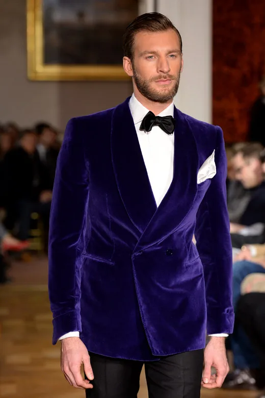 Purple Velvet Prom Dinner Tuxedos Men Shawl Lapel Formal Wedding Groom Men Suits