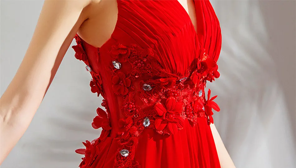 JaneVini Красный шифон мать невесты платья Линия Sexy глубоким v-образным вырезом ручной работы Цветы Жемчуг Sheer Вернуться халат Longue Rouge
