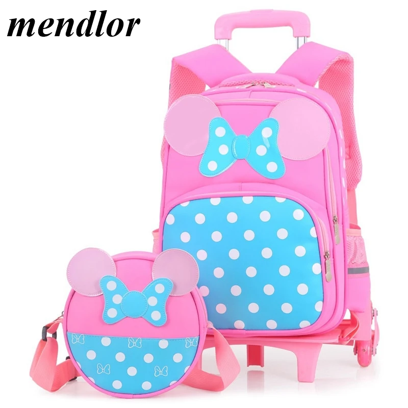 

2PCS sets Girls Trolley Rolling Backpack Climb the stairs school bag children Detachable waterproof backpack travel luggage