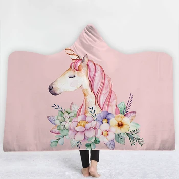 

Fanaijia unicorn Hooded Blanket Cartoon Velvet Plush Throw Blanket Floral Printed for Kids Girls Sherpa Blanket sofa throw