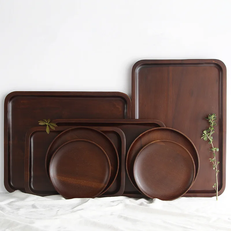 

Acacia Wood Pallet Rectangular Dish Plate Japan Style Natural Wood Trays for Fruits/Candies Multi-Use Table Decor Food Plates