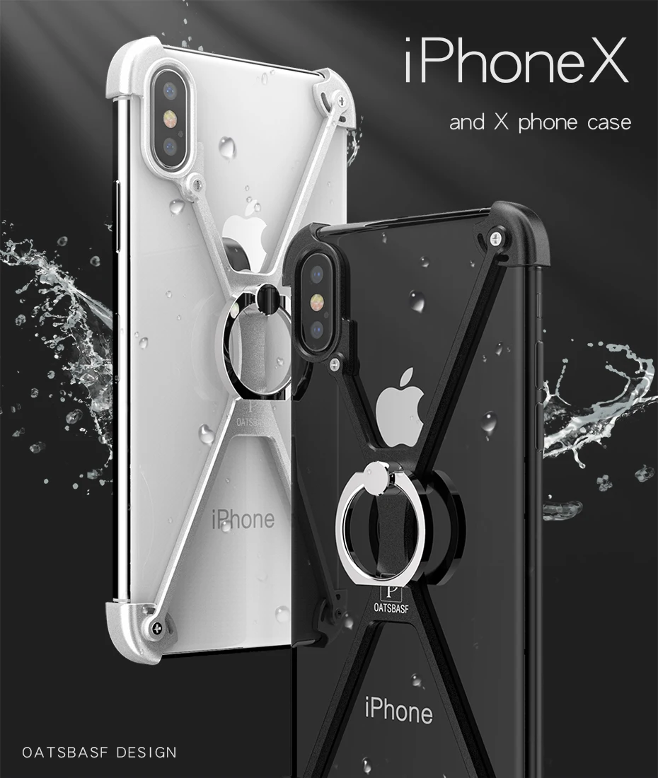 Чехол для iPhone X с кольцом-держателем, чехол для iPhone X, чехол для iPhone X, роскошный металлический бампер с подарочной стеклянной пленкой