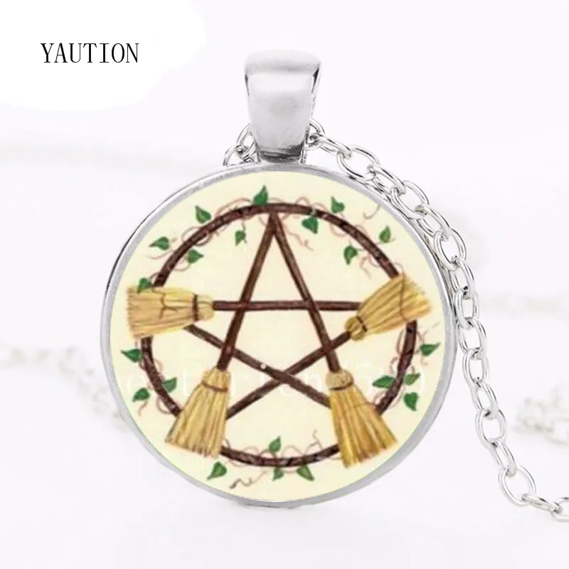 YAUTION Wicca метла пентаграмма ожерелье кулон Пентакль искусственная кожа эффектные