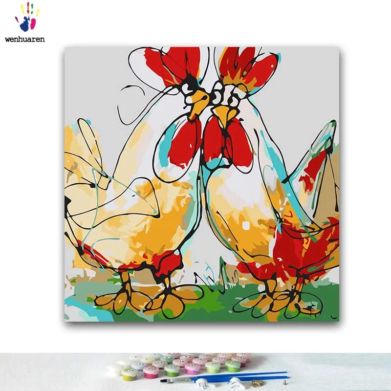 DIY картинки для раскраски по номерам с цветами граффити цыпленок большой петух картина Рисование по номерам в рамке дома