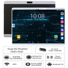 Deca Core 10 дюймов планшетный ПК 3g 4G LTE Phablet 4 Гб ОЗУ 128 Гб ПЗУ 1920x1200 ips 8.0MP gps Bluetooth 10 10,1 планшеты 10 ядер+ подарки