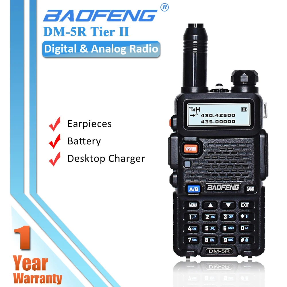 

Baofeng DM-5R DMR Tier II Walkie Talkie Digital Analog Radio Two Way Dual Band Transceiver 128 CH VHF UHF 136-174/400-520Mhz