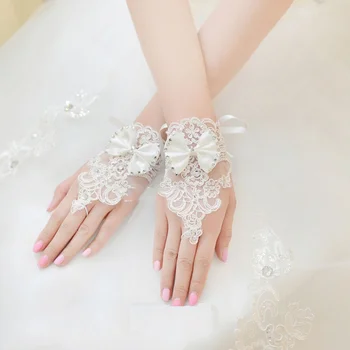 

New Rhinestone Lace Brides Floral Bowknot Fingerless Short Gloves Trendy