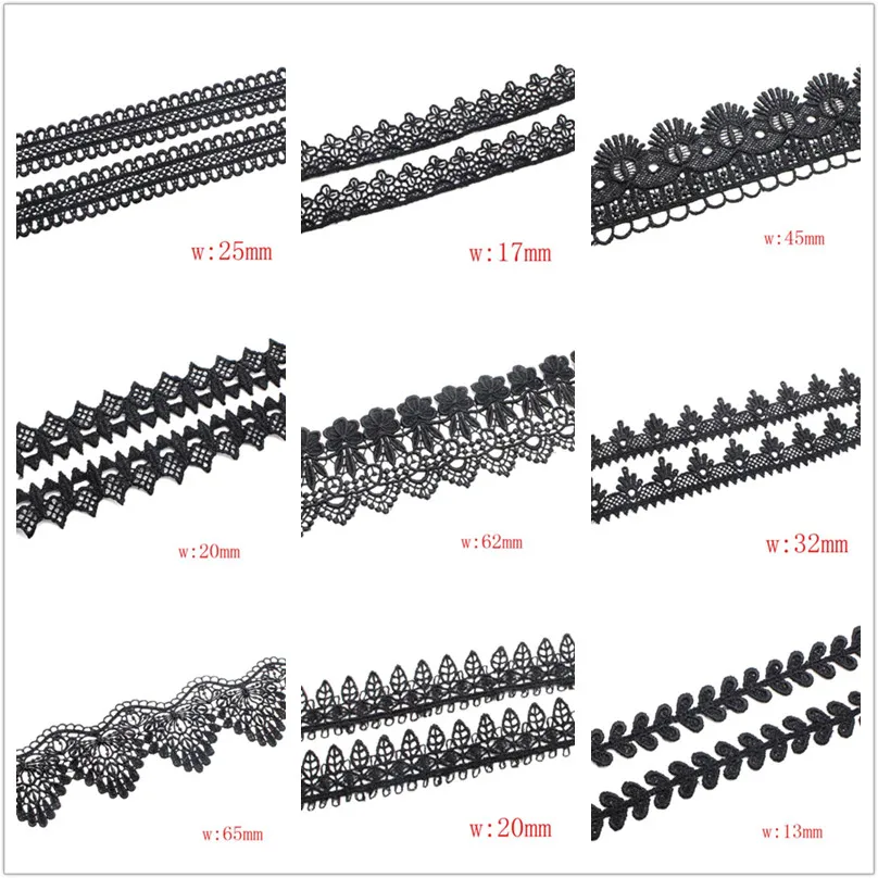 

2yards/6yards 10/15/20/35/40mm Black Lace Embroidery Trim Ribbon DIY Garment Hair Accessories Embroidered Lace Ribbon N07C5G04B
