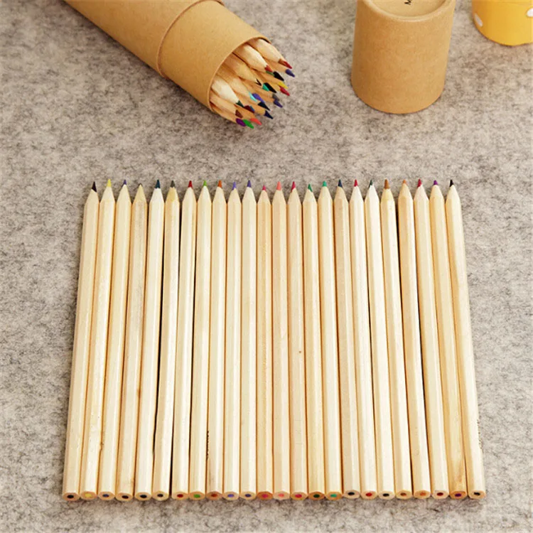 Хорошее качество 24 цвета Бочкообразная Упаковка деревянная цветная коробка для карандашей