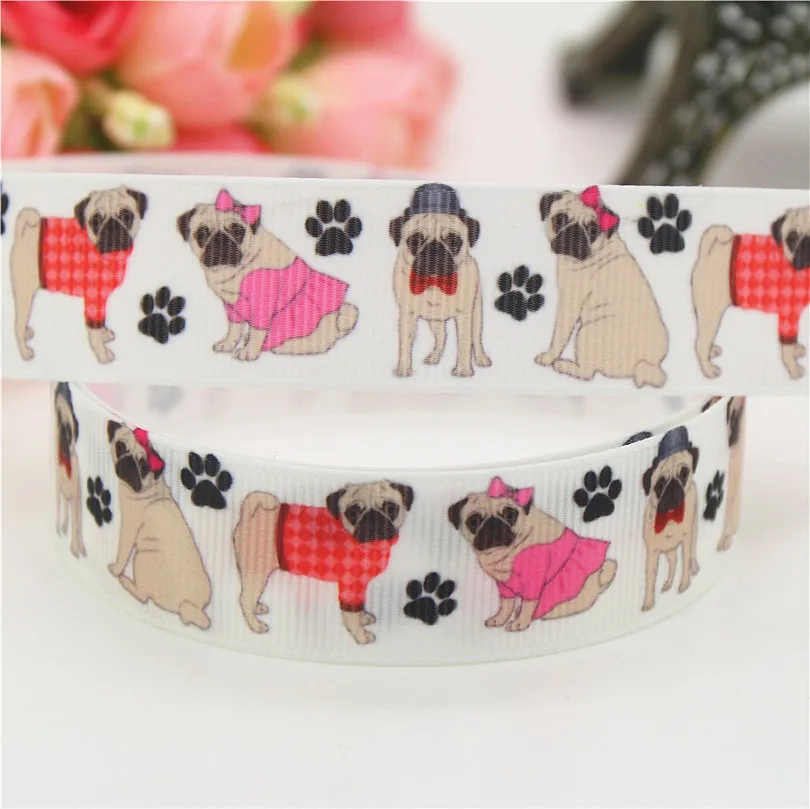 DHK 7/8 ''Бесплатная доставка милый мопса бульдог напечатанный grosgrain ленты