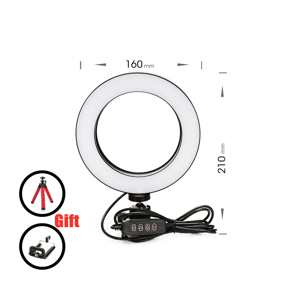 Photography LED Selfie Ring Light 16/26cm three-speed Stepless Lighting Dimmable With Cradle Head For Makeup Video Live Studio - Цвет: 16cm