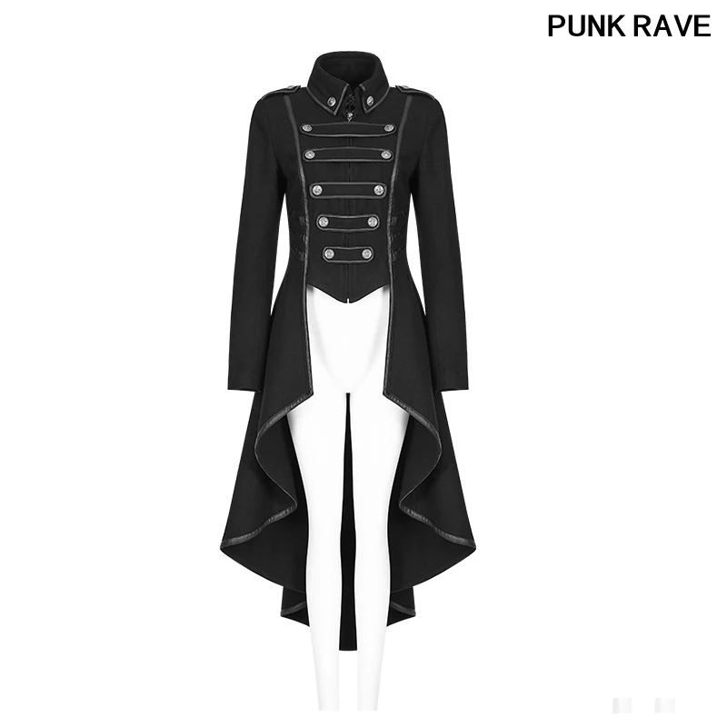 Gothic Halloween Christmas Wool Blends Coat Winter Uniform Asymmetric Buckle Worsted Military Women's Long Coats PUNK RAVE Y-786