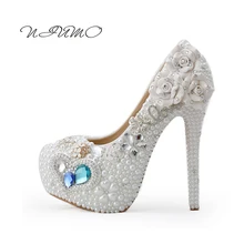 White pearl blue gemstone heels Wedding banquet performances Mitzvah Shoes Diamond wedding shoes