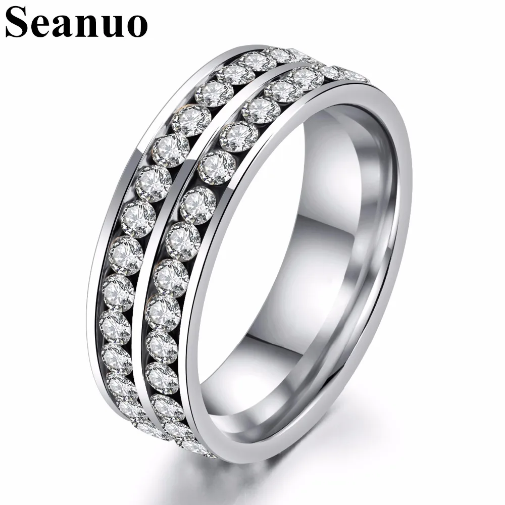Seanuo 6MM Double Layer Full CZ Stone Men Stainless Steel Finger Ring Jewelry Fashion Charm Women 316L Wedding Rings Girl | Украшения и