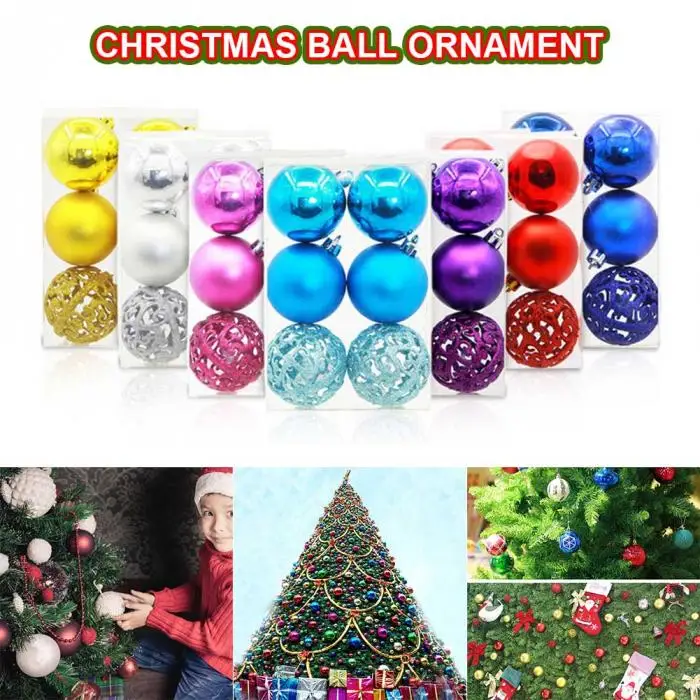 6Pcs Christmas Tree Baubles Hanging Ornaments Plastic Ball Decoration Set 669