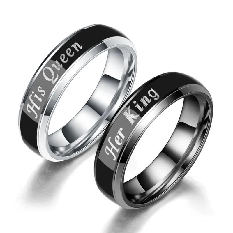 

1PC Her King Ring Fashion His Queen Retro Stainless Steel Couple Ring Temperature Change Color Crown 5-12 Size