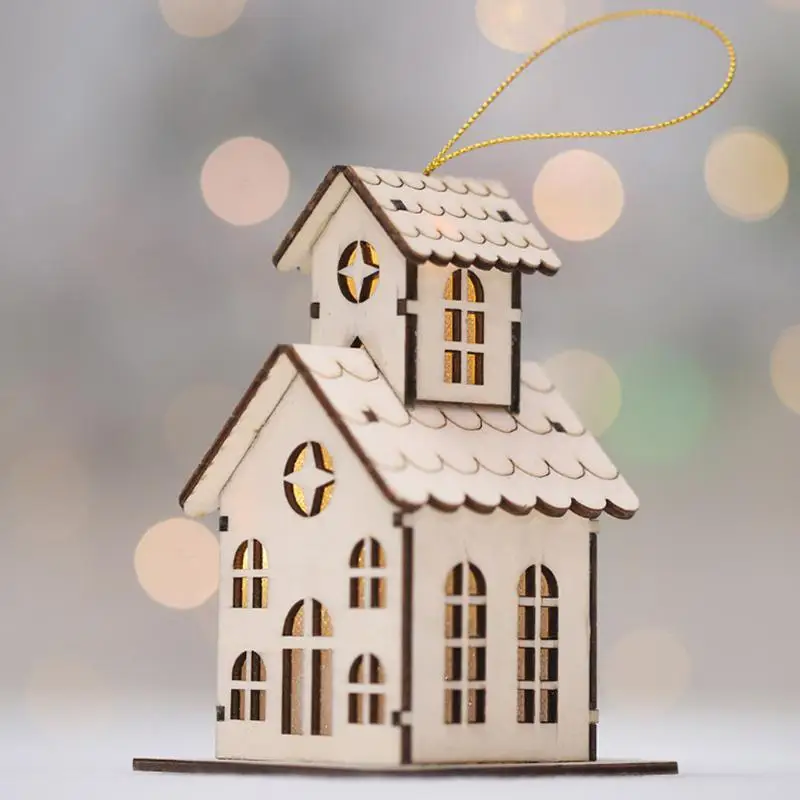 

1PC Christmas Tree Hanging Ornaments Christmas DecorationFestival LED Light Wood House Holiday Nice Xmas Gift Wedding Decoration