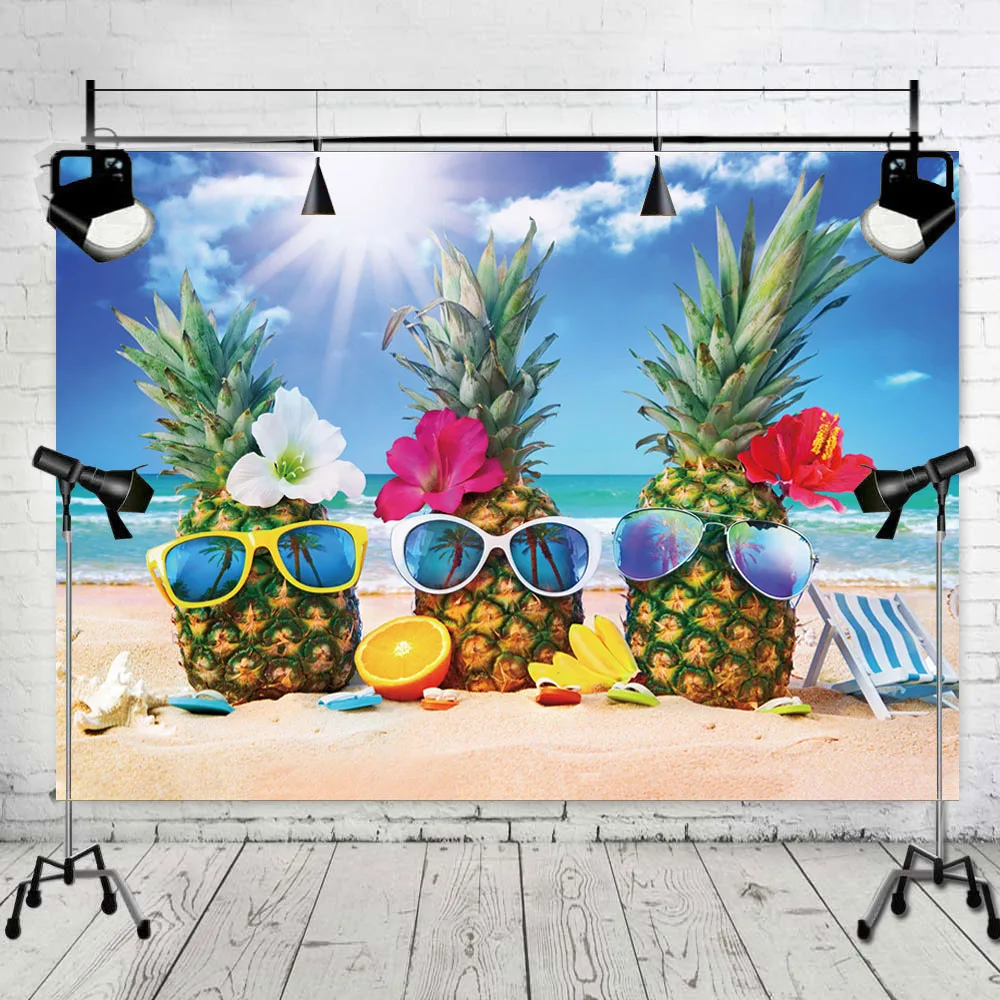 

Hawaiian Sea Beach Luau Party Theme Photography Backdrops Pineapple Photo Background Summer Birthday Studio Props Vinyl 7x5ft