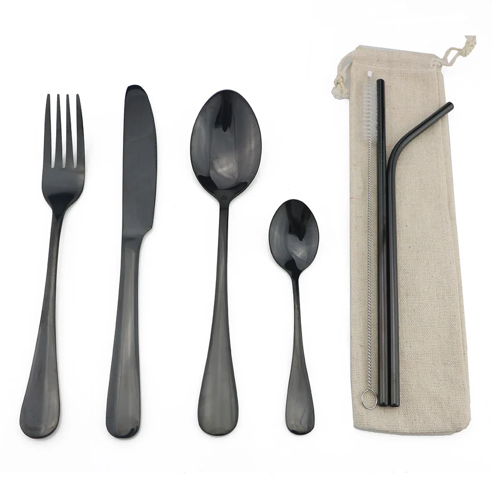 Черный набор столовых приборов набор посуды 304 из нержавеющей стали Острый вилка и стейк-нож чайная ложка набор посуды