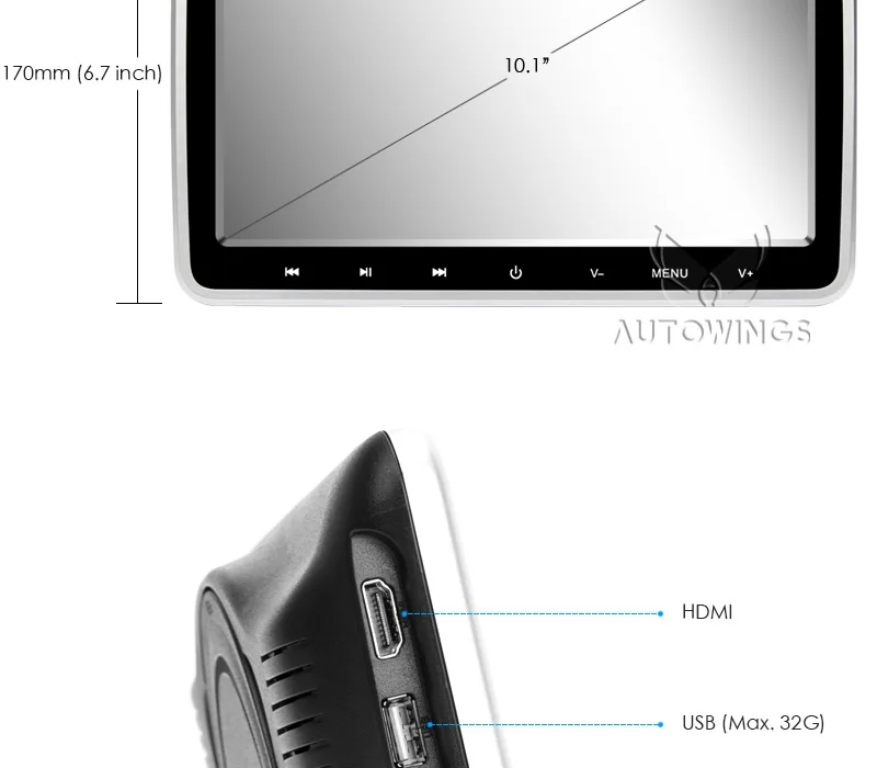 Excellent 10 Inch 1024*600 Car Monitor Headrest DVD Video Player TFT LCD Car Portable Television Monitor Built-in Speaker FM/USB/SD/HDMI 15