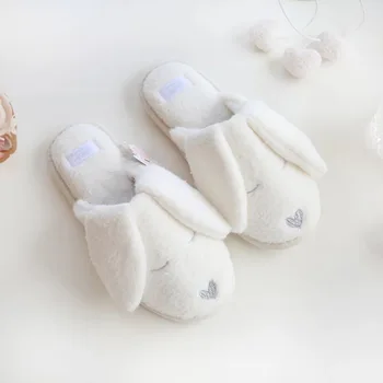 

home slippers with fur white women indoor Warm Flock Plush Spring summer snowflake ears dog waterproof antiskid cartoon shoes