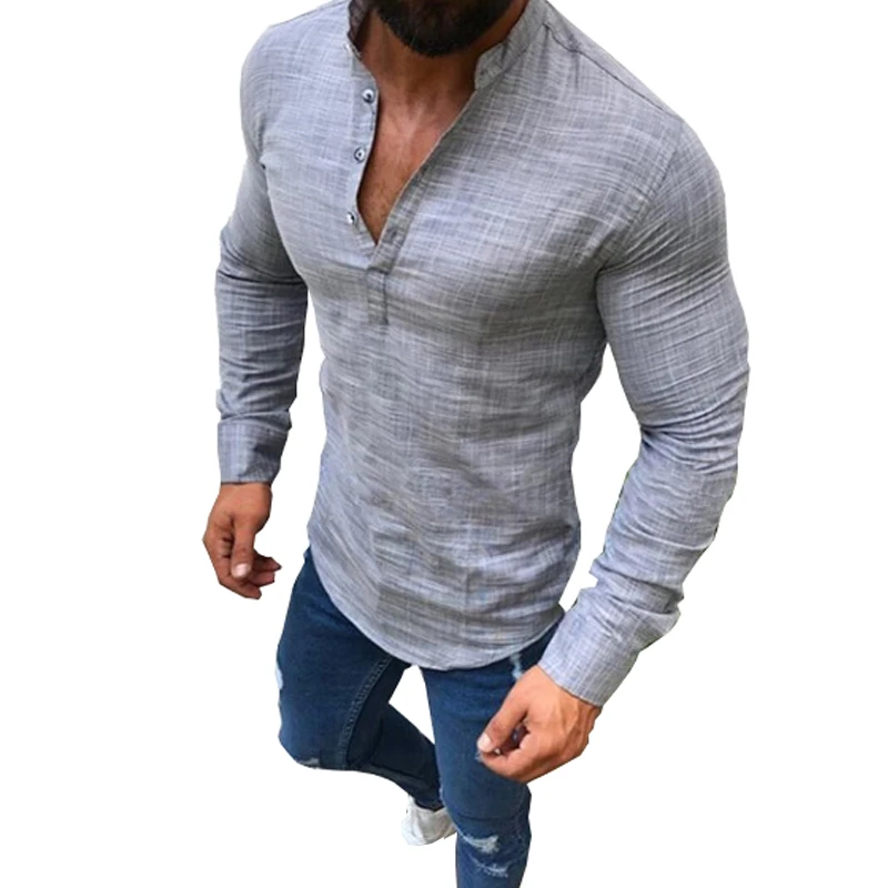 

Spring Autumn Men's Linen Shirt 2019 New Men Casual Shirt Cotton Plus Size Stand Collar White Slim Fit Men Long Sleeve Shirt 5XL