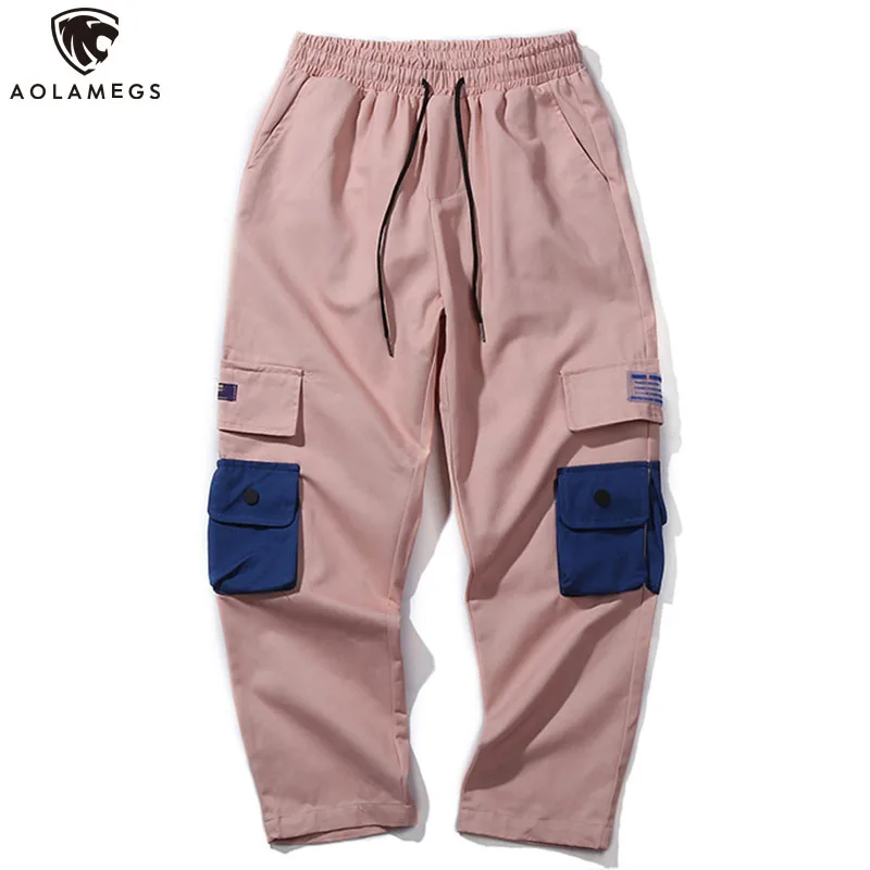 Aolamegs брюки мужские с карманами Карго спортивные брюки мужские модные прямые эластичные талии хип-хоп джоггеры тренировочные брюки уличная