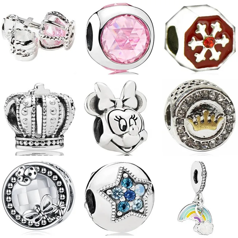 

Simple Style Luxurious Bell Wing Crown Snowflake Rainbow Umbrella Mickey Beads Fit Original Pandora Charms for Women DIY Jewelry