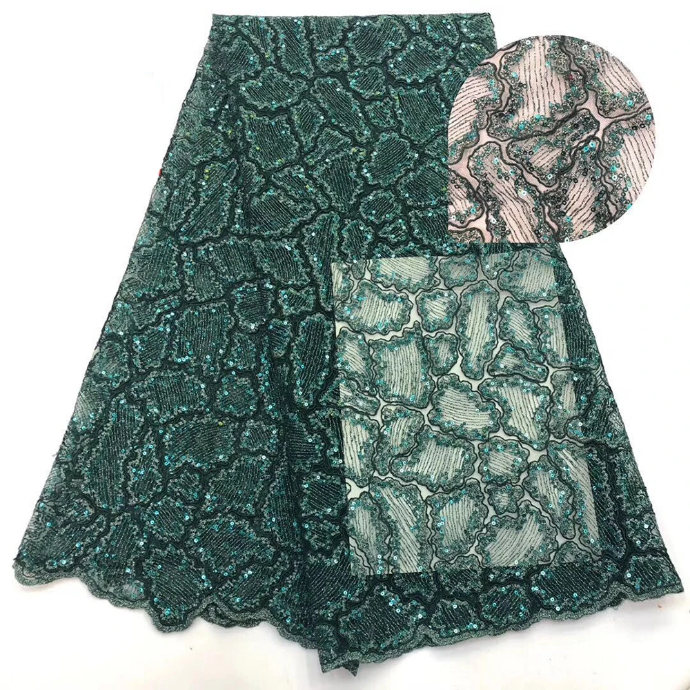 

Hot sale African french net sequins lace fabric 2019 green high quality sequence Nigerian wedding tulle mesh lace for wedding