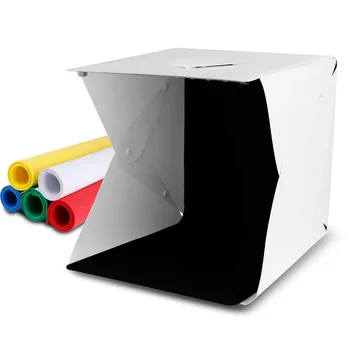 

new lightbox Large (40x40x40cm) folding studio diffuse soft light box with LED light background photo studio accessories
