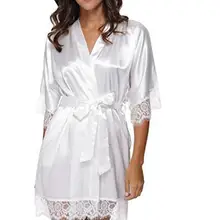 Сексуальный короткий атласный халат для невесты, кружевное кимоно, женская свадебная Пижама, летний женский халат, нижнее белье, домашняя одежда, Femme L3