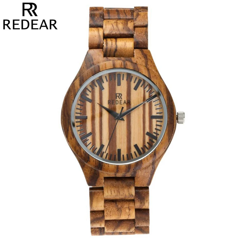 

REDEAR Nature Zebra Wood Watch Men Handmade Full Wooden Creative Watches Fashion Quartz Wristwatches Clock with Original box