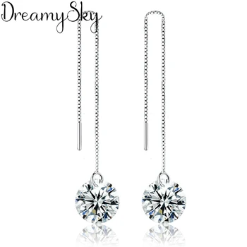 

Real 925 Sterling Silver Earrings For Women Wedding Fashion Long Zircon Earrings Statement Jewelry Pendientes Brincos