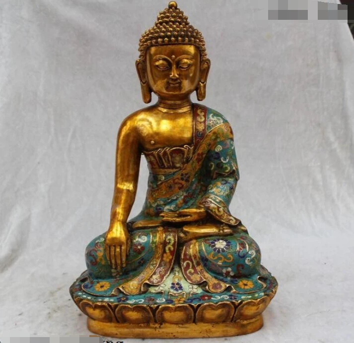 

R0720 Details about 14"Tibet Purple Bronze Gild Cloisonne Enamel Amitabha Shakyamuni Buddha Statue